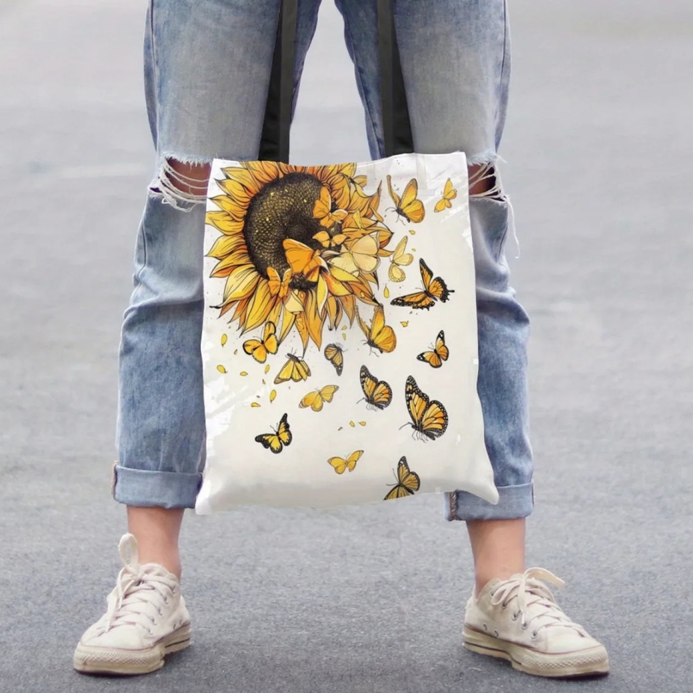 Sunflower and Butterfly Decorative Nylons Tote Bag and Double Zip Wallet Set New - Picture 12 of 16